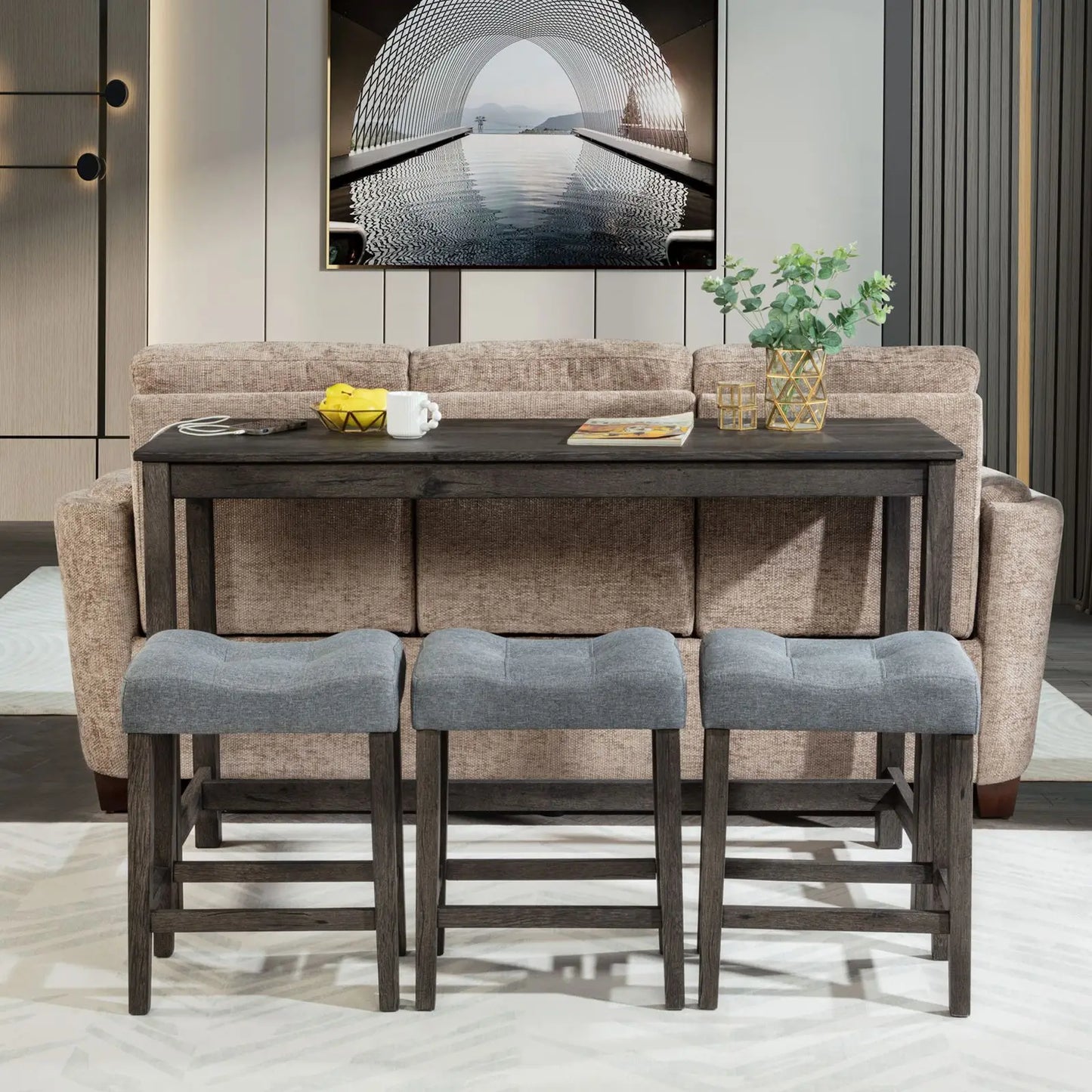 4-Piece Bar Table Set with Power Outlet