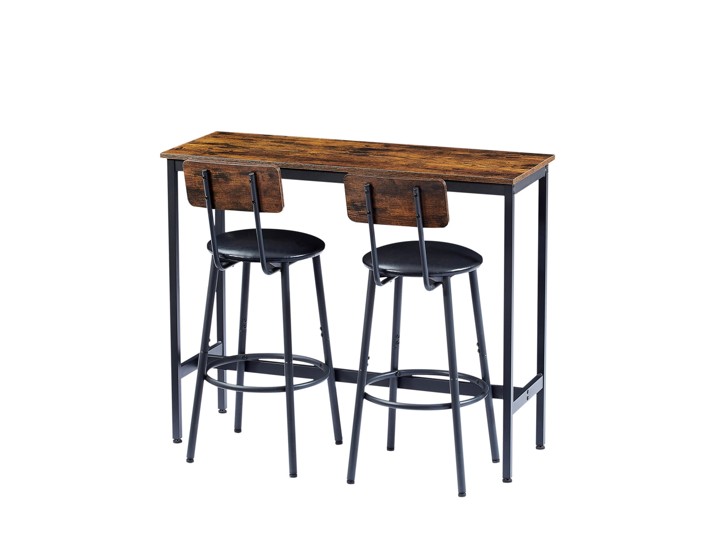 Rustic Bar Table Set with 2 Stools-Wooden Backrest