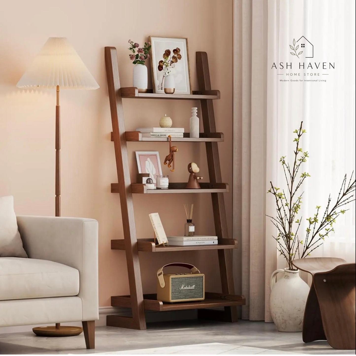 Walnut Wooden Ladder Shelf