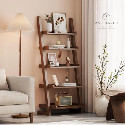 Walnut Wooden Ladder Shelf