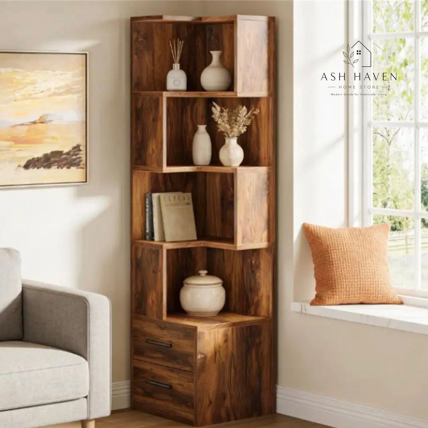 Angular L-Shaped Bookshelf